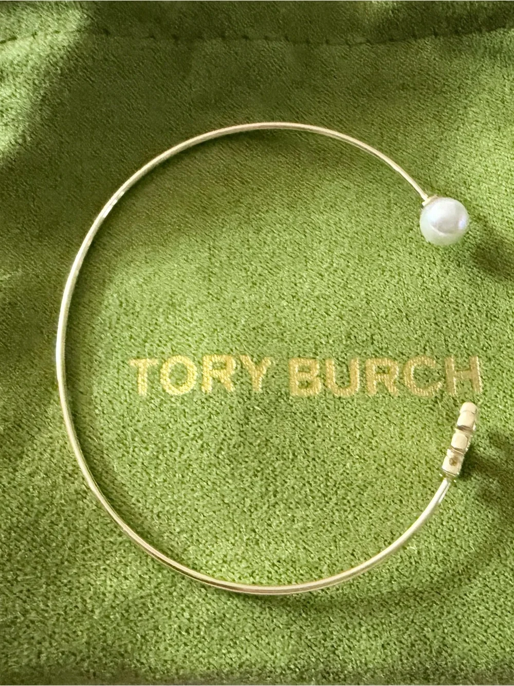 Tory Burch Gold Open Bangle with Pearl Accent